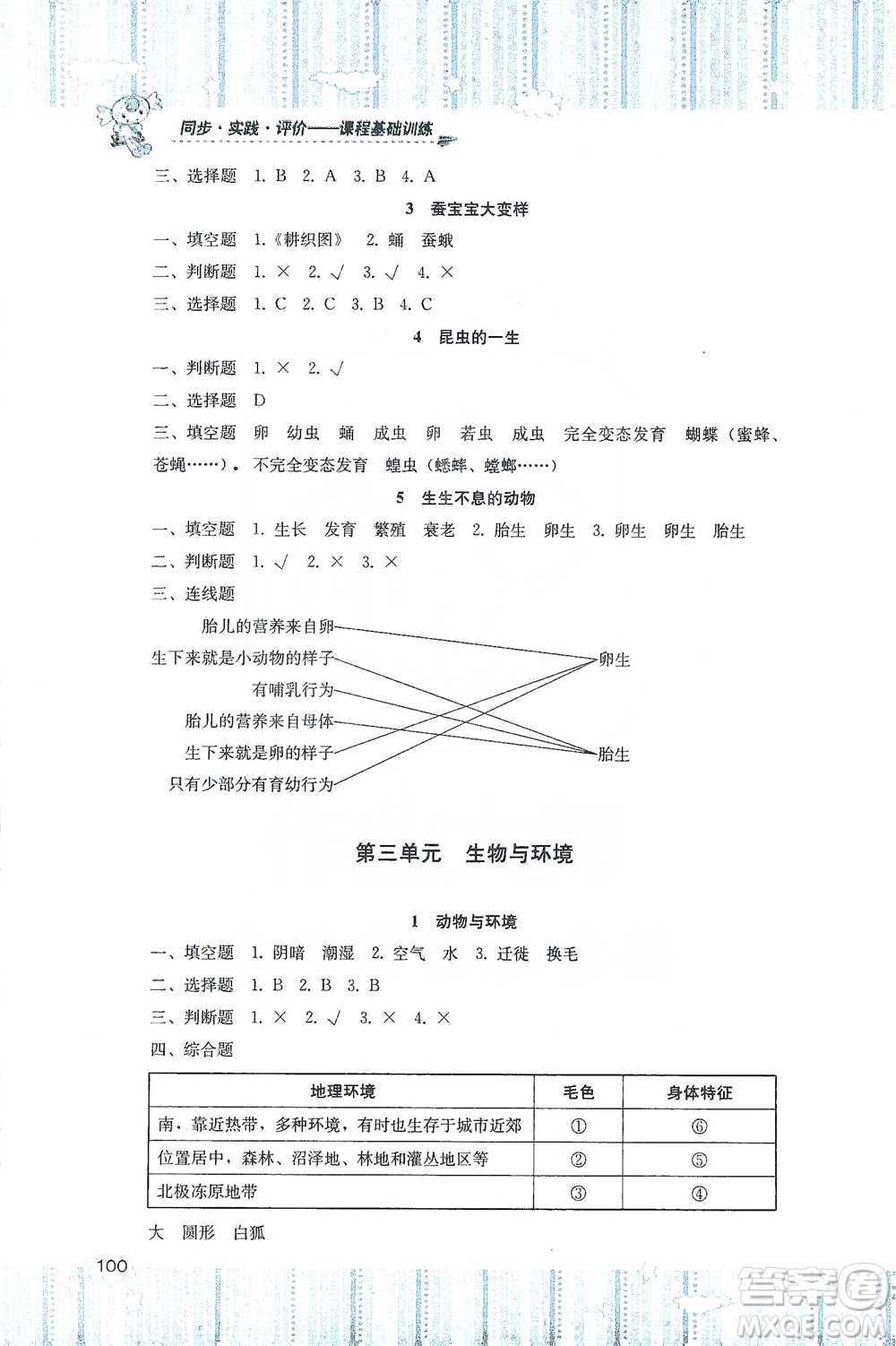 湖南少年兒童出版社2021基礎(chǔ)訓(xùn)練科學(xué)四年級(jí)下冊(cè)湘科版參考答案