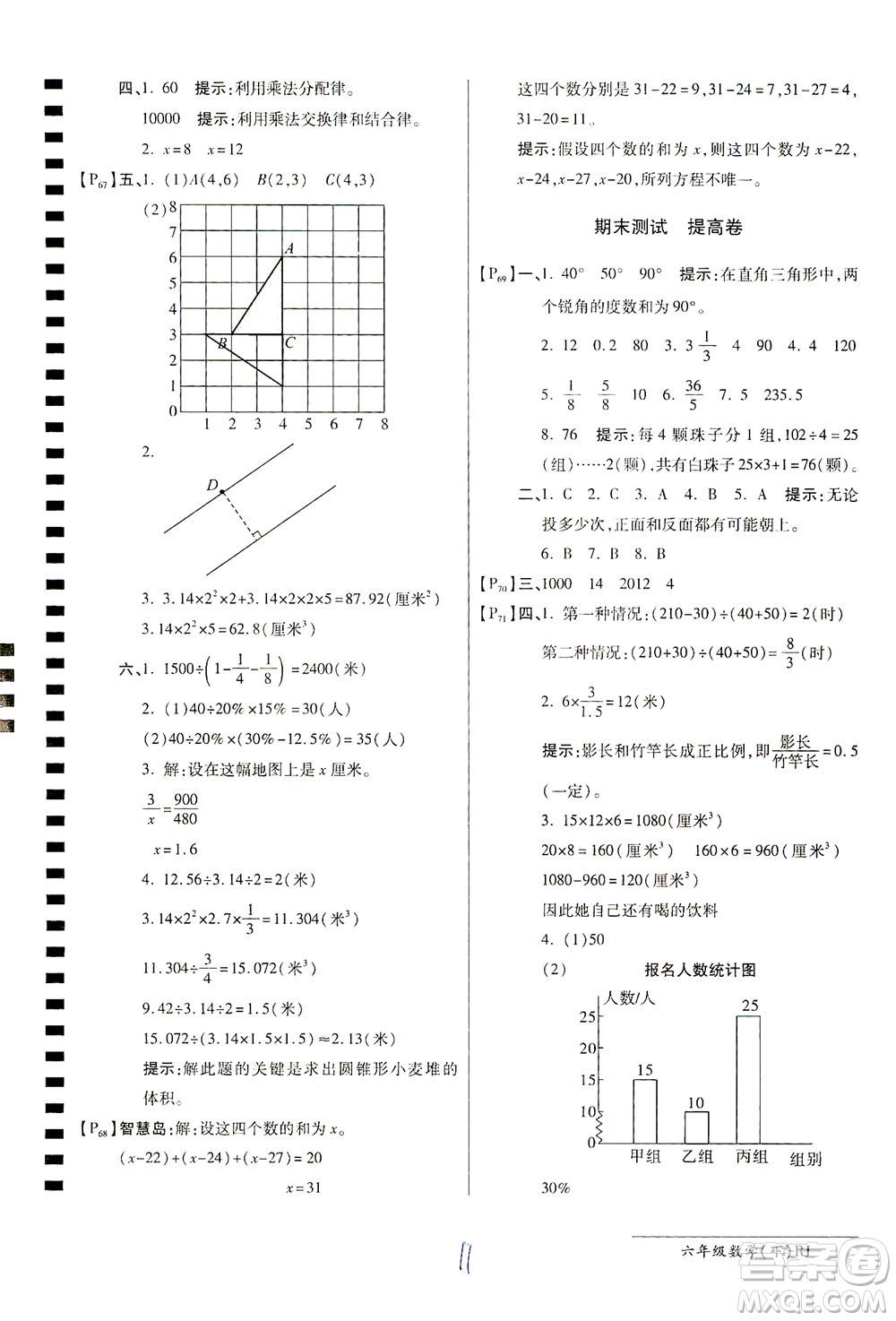 開明出版社2021最新AB卷小學(xué)六年級數(shù)學(xué)下RJ人教版答案
