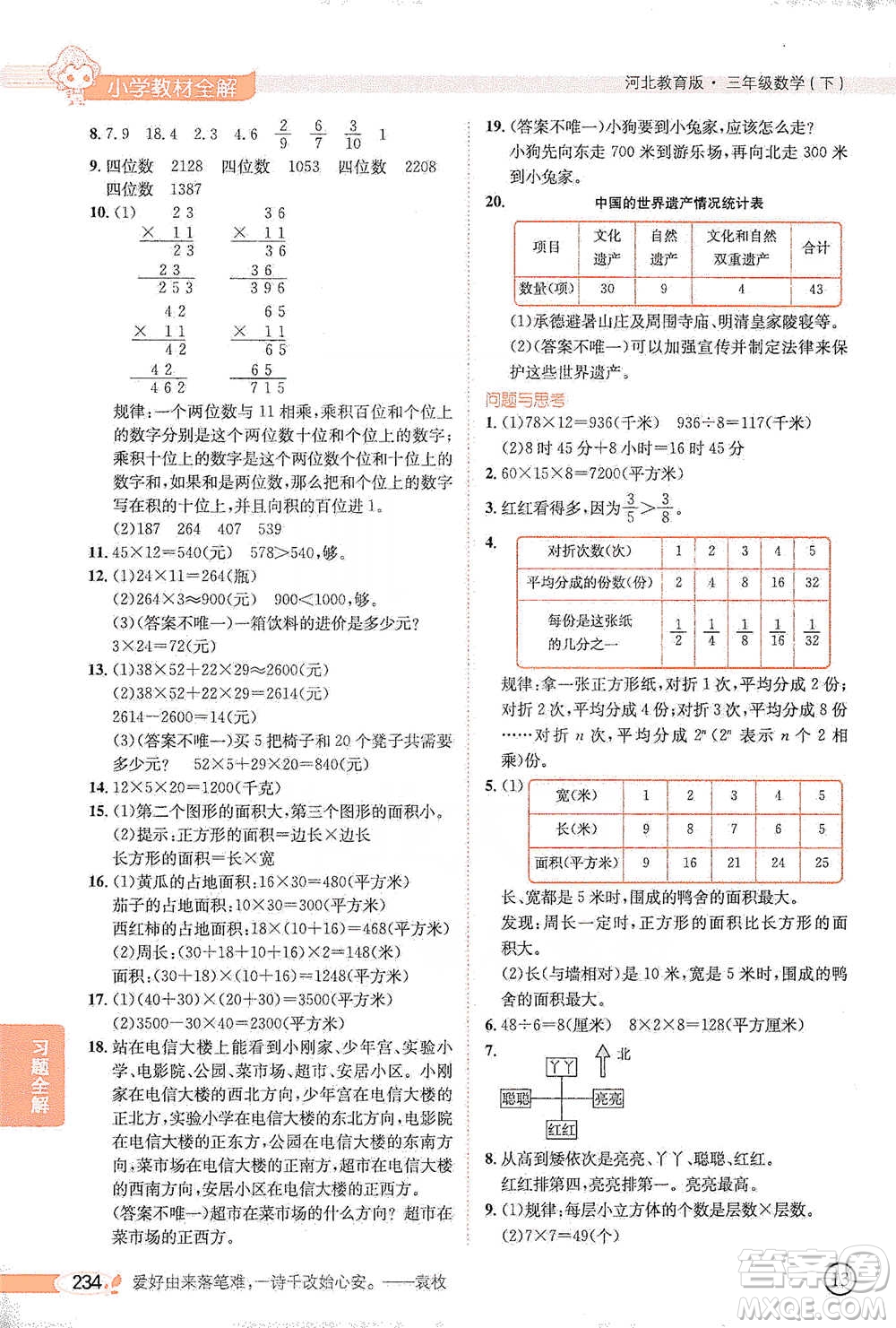 陜西人民教育出版社2021小學(xué)教材全解三年級(jí)下冊(cè)數(shù)學(xué)河北教育版參考答案