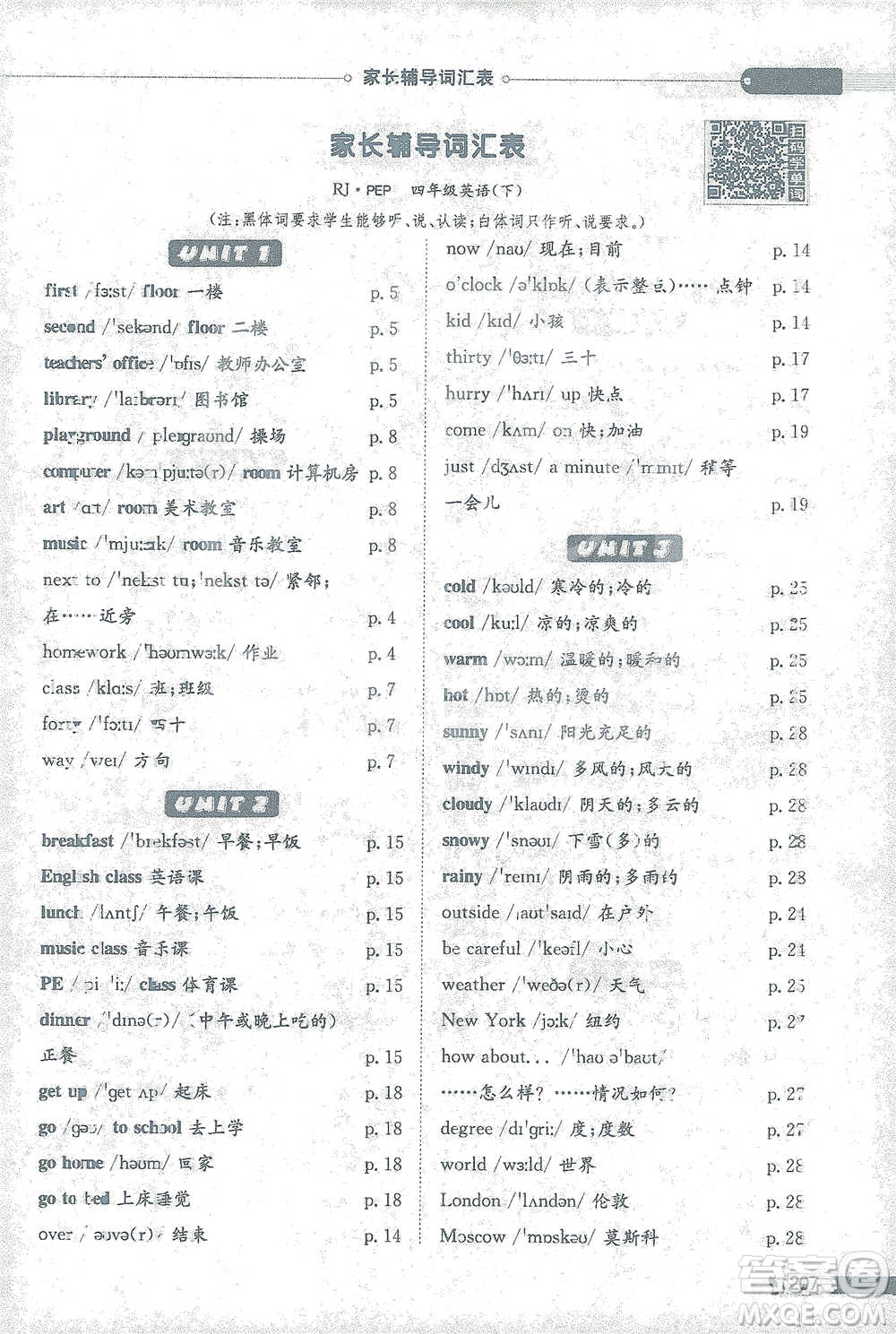 陜西人民教育出版社2021小學(xué)教材全解四年級下冊英語三年級起點(diǎn)人教PEP版參考答案