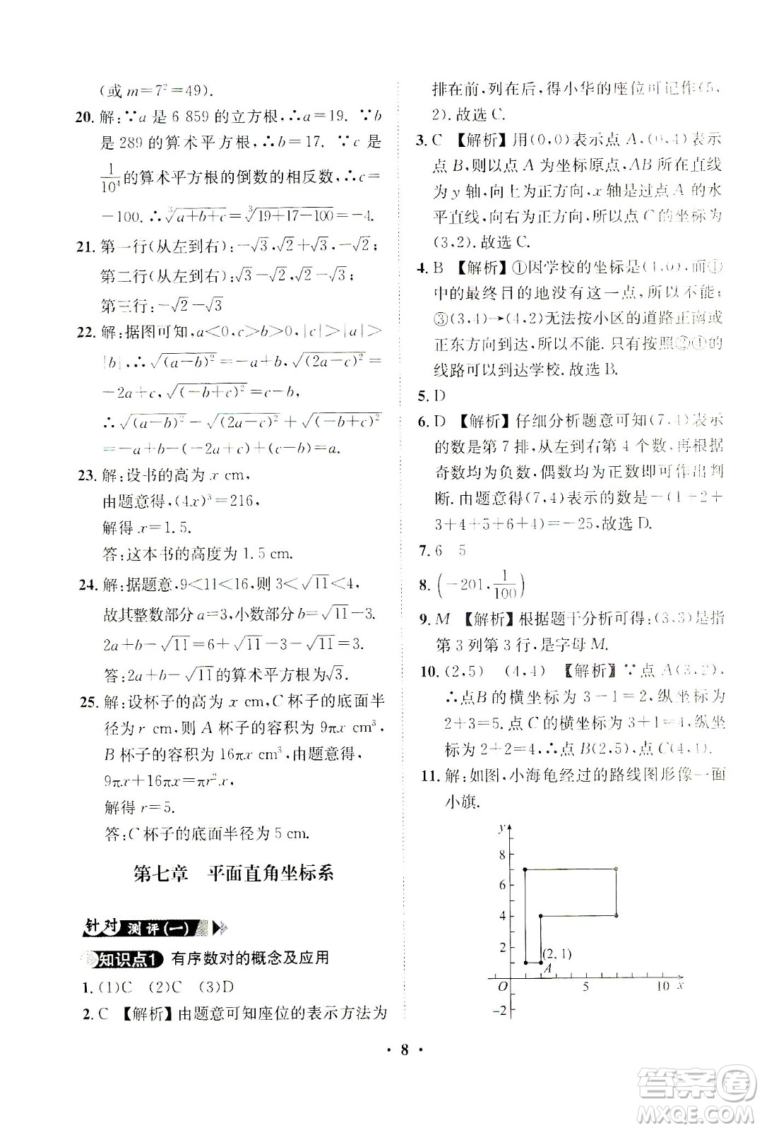 山東畫報出版社2021一課三練單元測試數(shù)學(xué)七年級下冊人教版答案