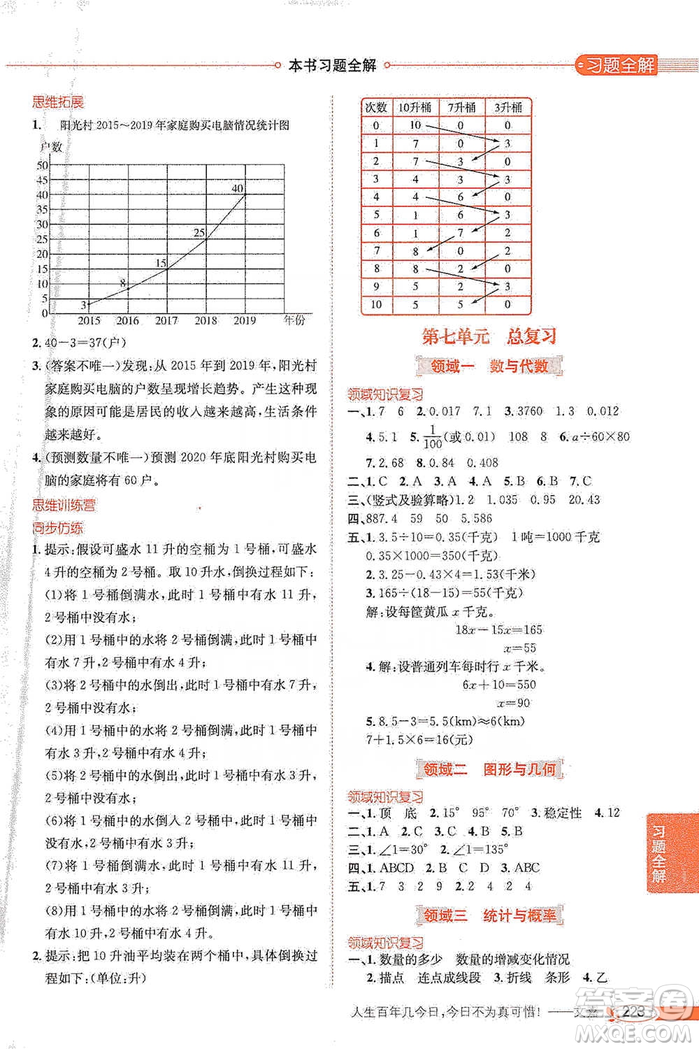 北京師范大學(xué)出版社2021小學(xué)教材全解工具版四年級下冊數(shù)學(xué)北師大版參考答案