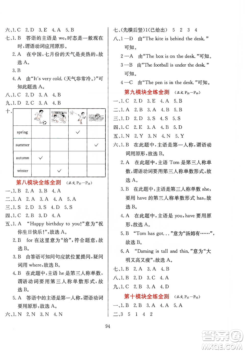 陜西人民教育出版社2021小學(xué)教材全練三年級下冊三年級起點(diǎn)英語外語教研版參考答案