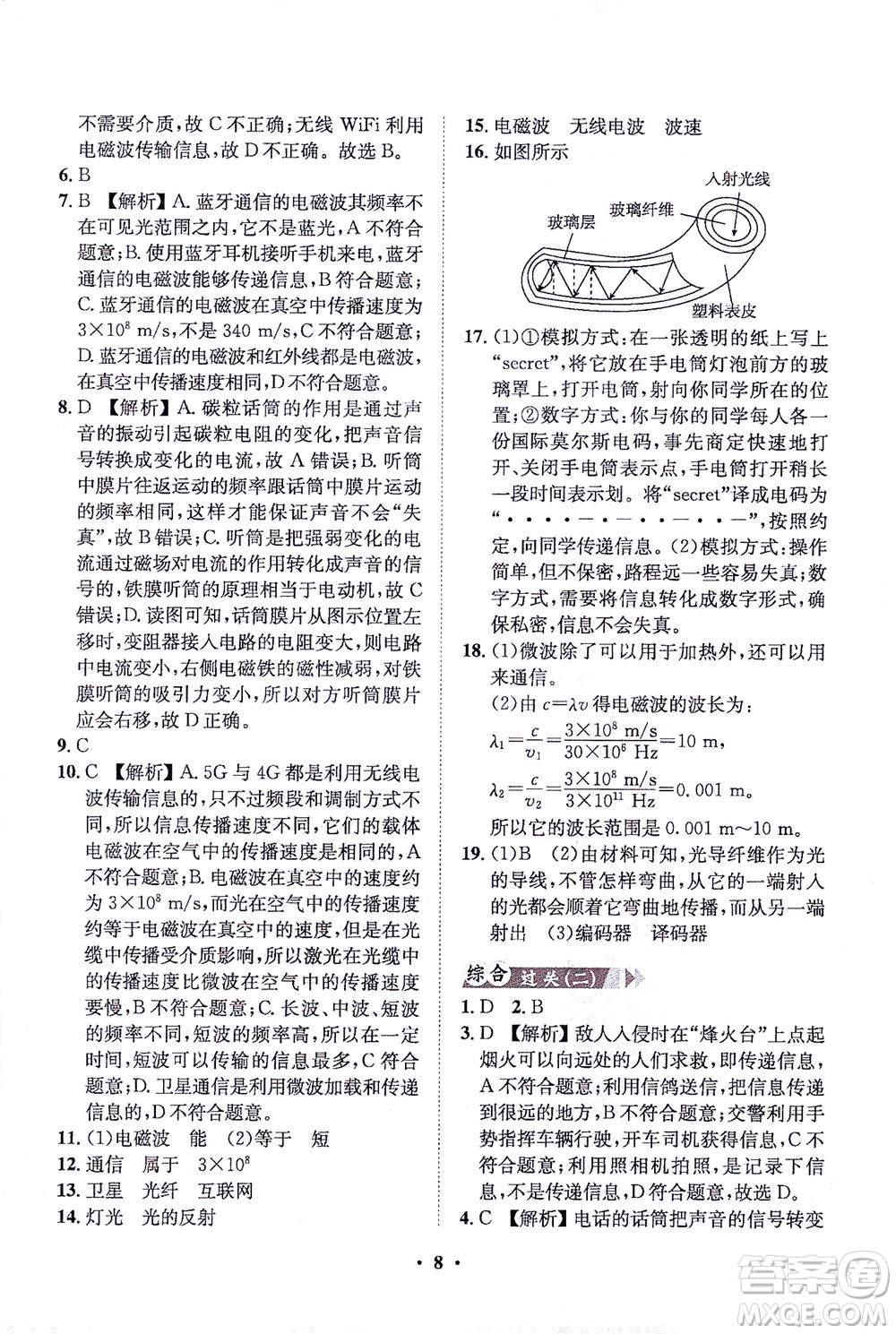 山東畫報(bào)出版社2021一課三練單元測試物理九年級下冊人教版答案