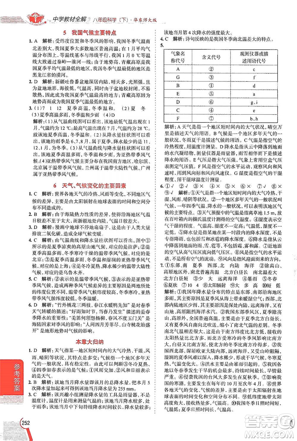 陜西人民教育出版社2021中學(xué)教材全解八年級(jí)科學(xué)下冊(cè)華東師大版參考答案