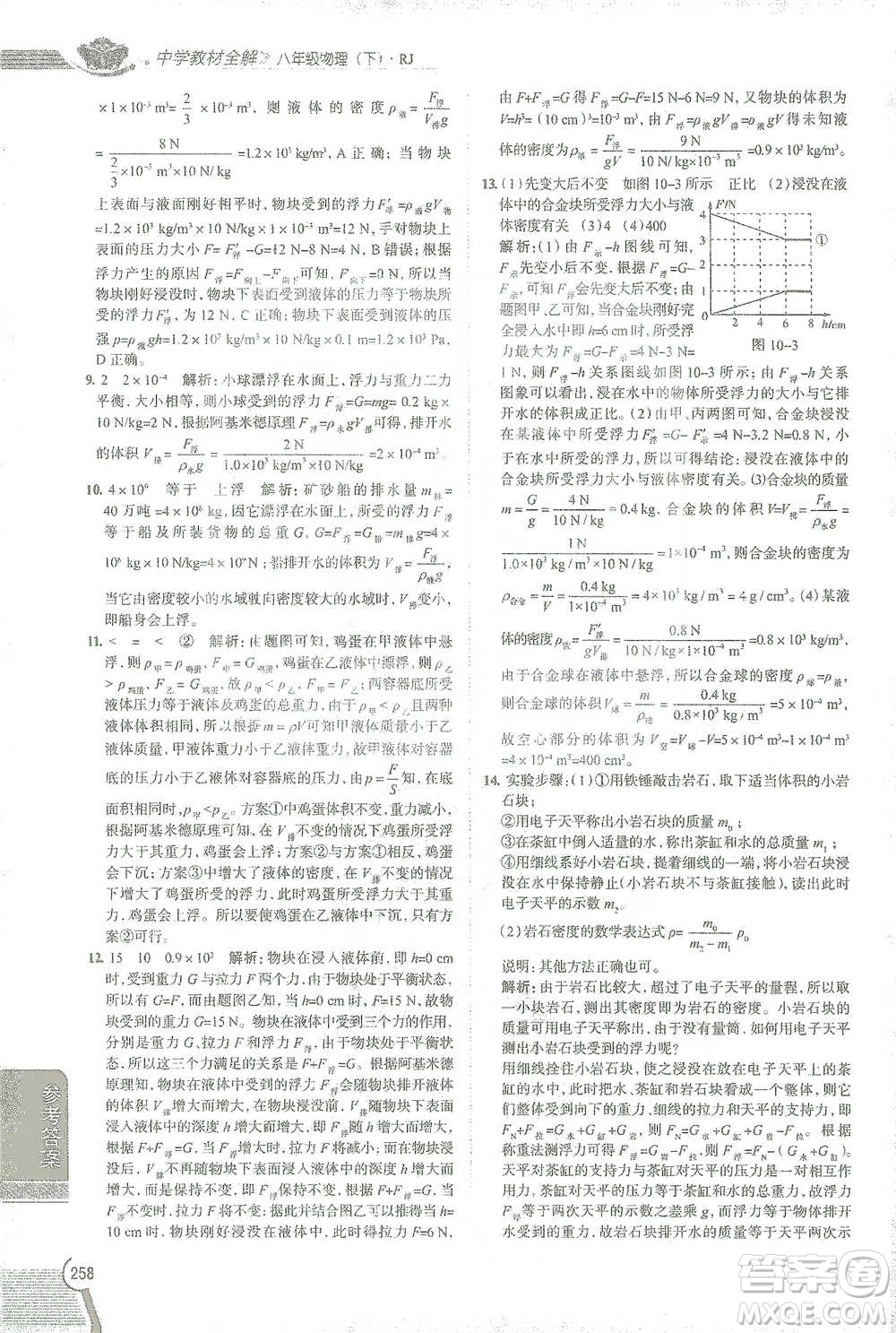 陜西人民教育出版社2021中學(xué)教材全解八年級(jí)物理下冊(cè)人教版參考答案