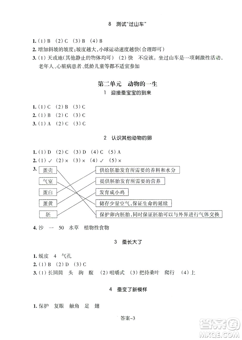 浙江少年兒童出版社2021每課一練三年級下冊小學科學J教科版答案