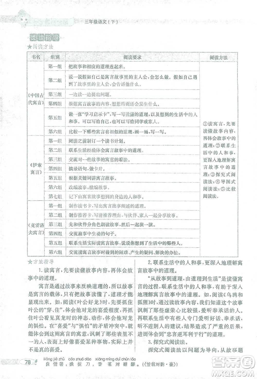 陜西人民教育出版社2021小學(xué)教材全解三年級語文下冊人教版參考答案