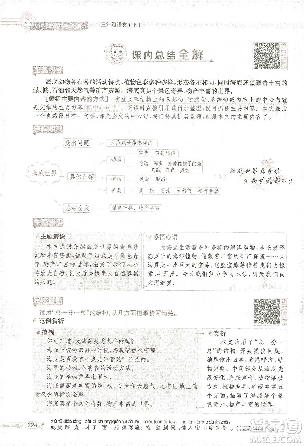 陜西人民教育出版社2021小學(xué)教材全解三年級語文下冊人教版參考答案
