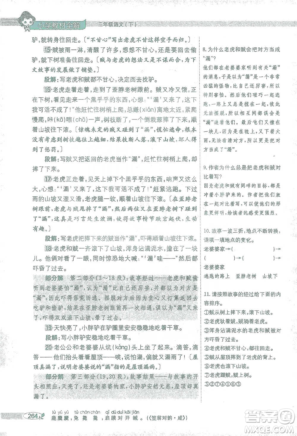 陜西人民教育出版社2021小學(xué)教材全解三年級語文下冊人教版參考答案