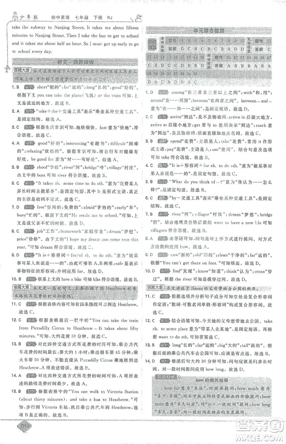 開(kāi)明出版社2021少年班初中英語(yǔ)七年級(jí)下冊(cè)人教版參考答案