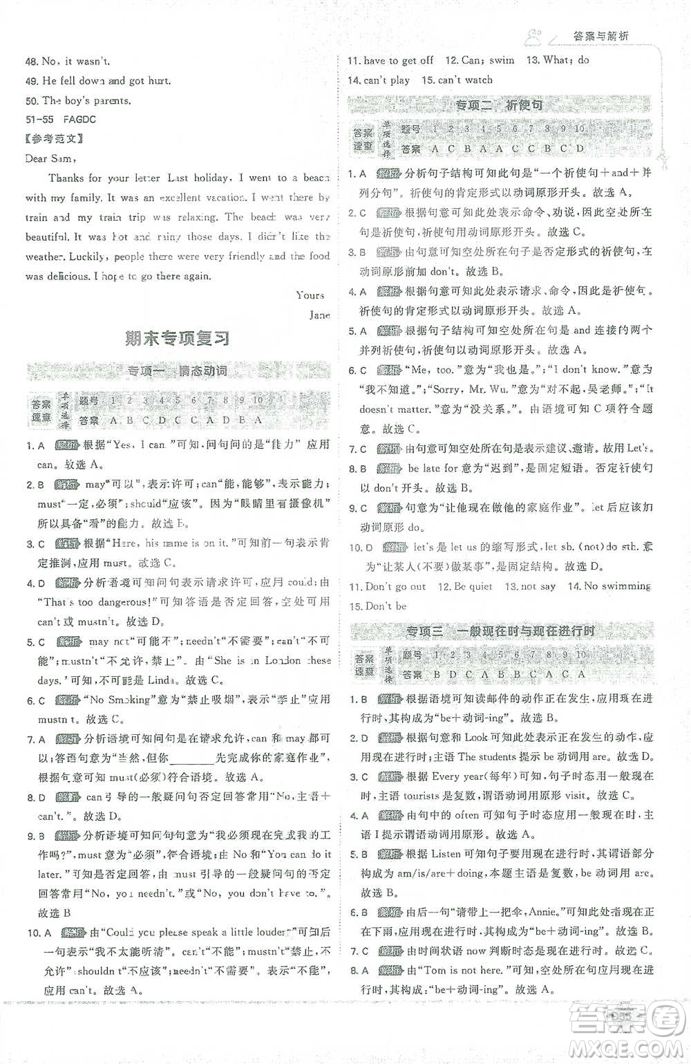 開(kāi)明出版社2021少年班初中英語(yǔ)七年級(jí)下冊(cè)人教版參考答案