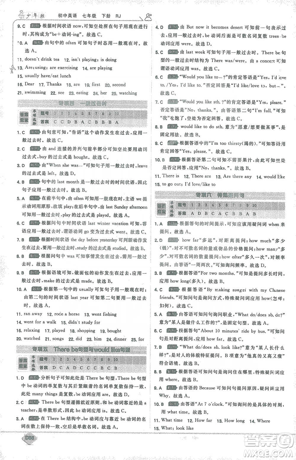 開(kāi)明出版社2021少年班初中英語(yǔ)七年級(jí)下冊(cè)人教版參考答案