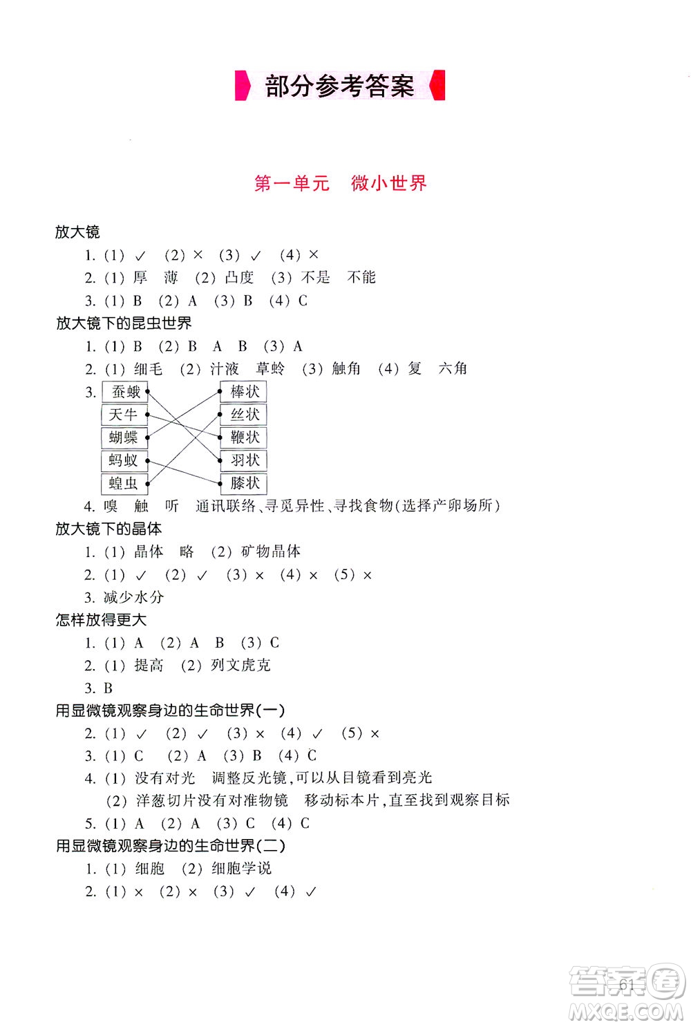 浙江少年兒童出版社2021每課一練六年級下冊小學(xué)科學(xué)J教科版優(yōu)化版答案