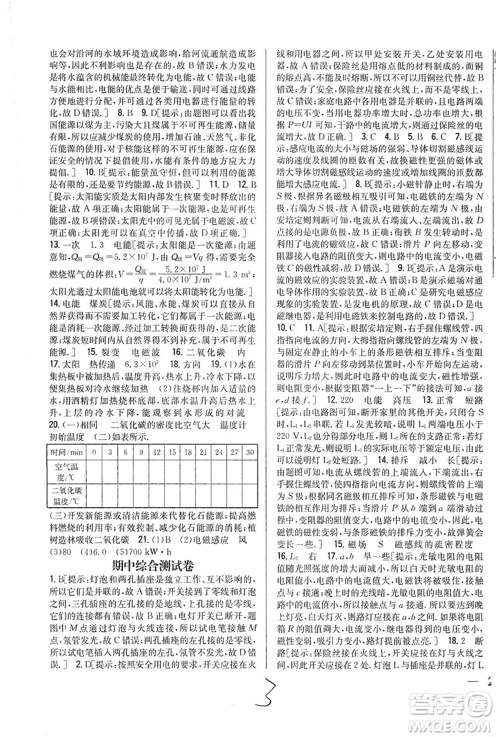 吉林人民出版社2021全科王同步課時練習(xí)測試卷物理九年級下冊新課標(biāo)人教版答案