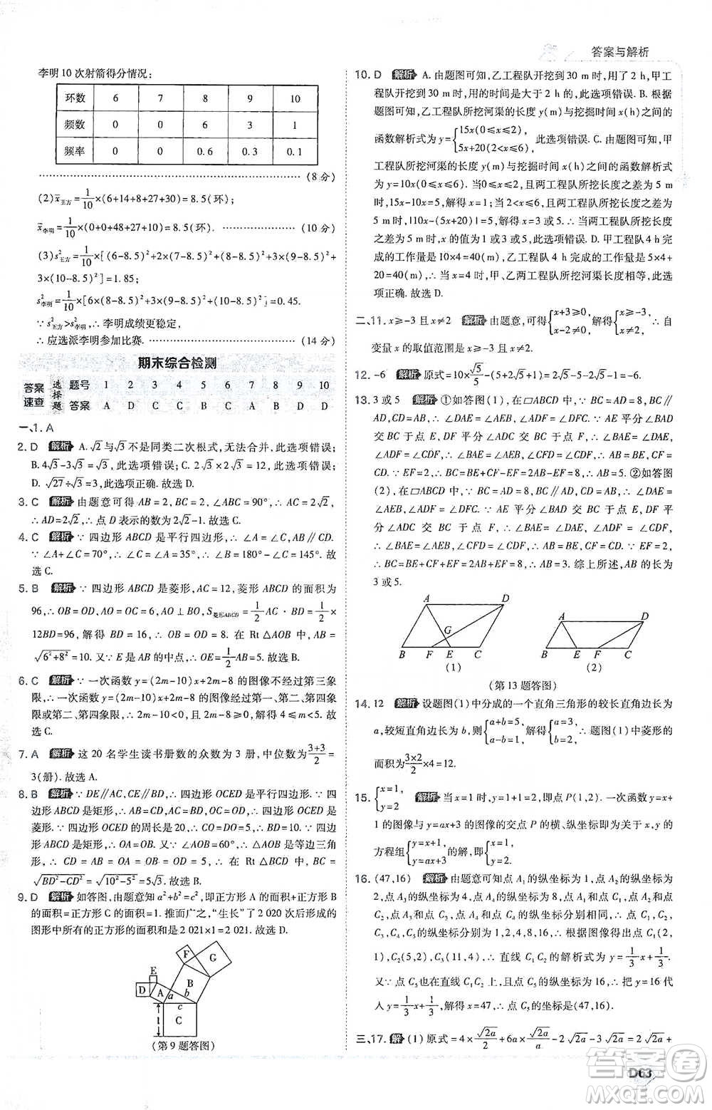 開明出版社2021少年班初中數(shù)學八年級下冊人教版參考答案
