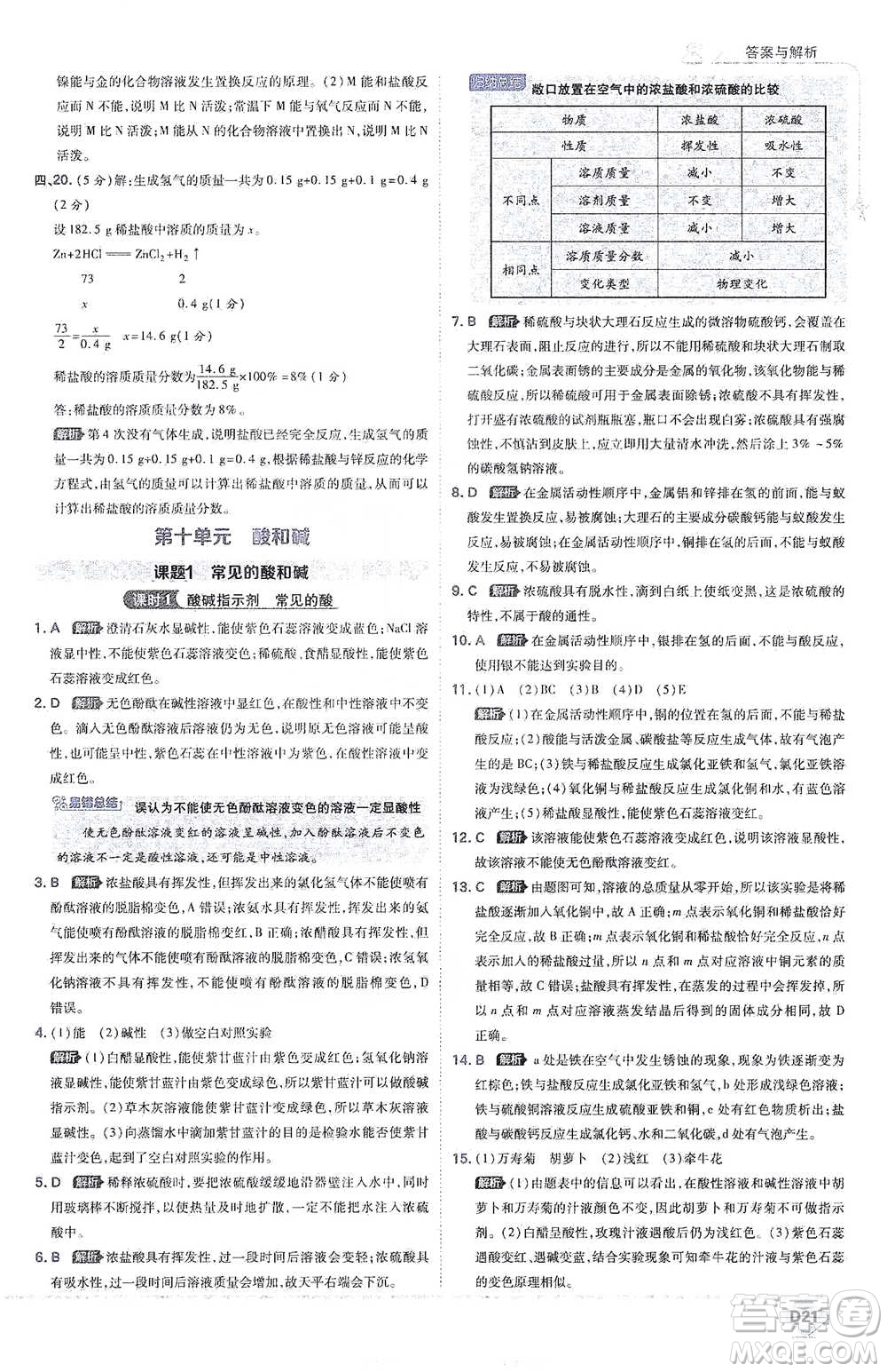 開明出版社2021少年班初中化學(xué)九年級(jí)下冊(cè)人教版參考答案