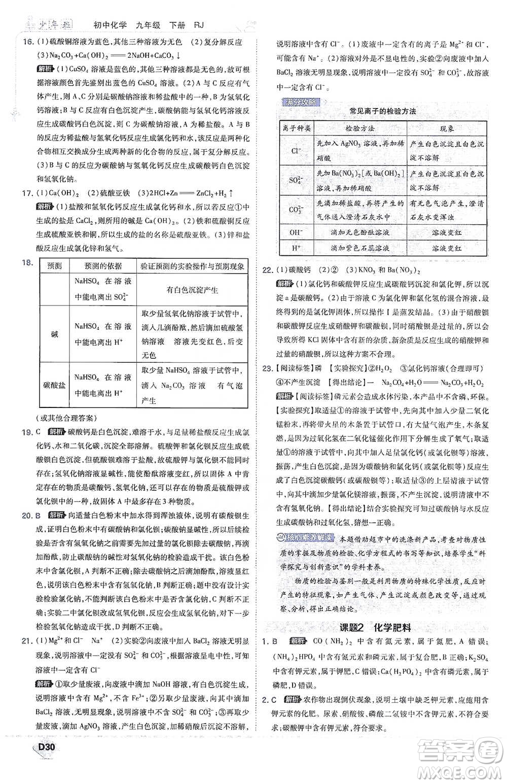開明出版社2021少年班初中化學(xué)九年級(jí)下冊(cè)人教版參考答案