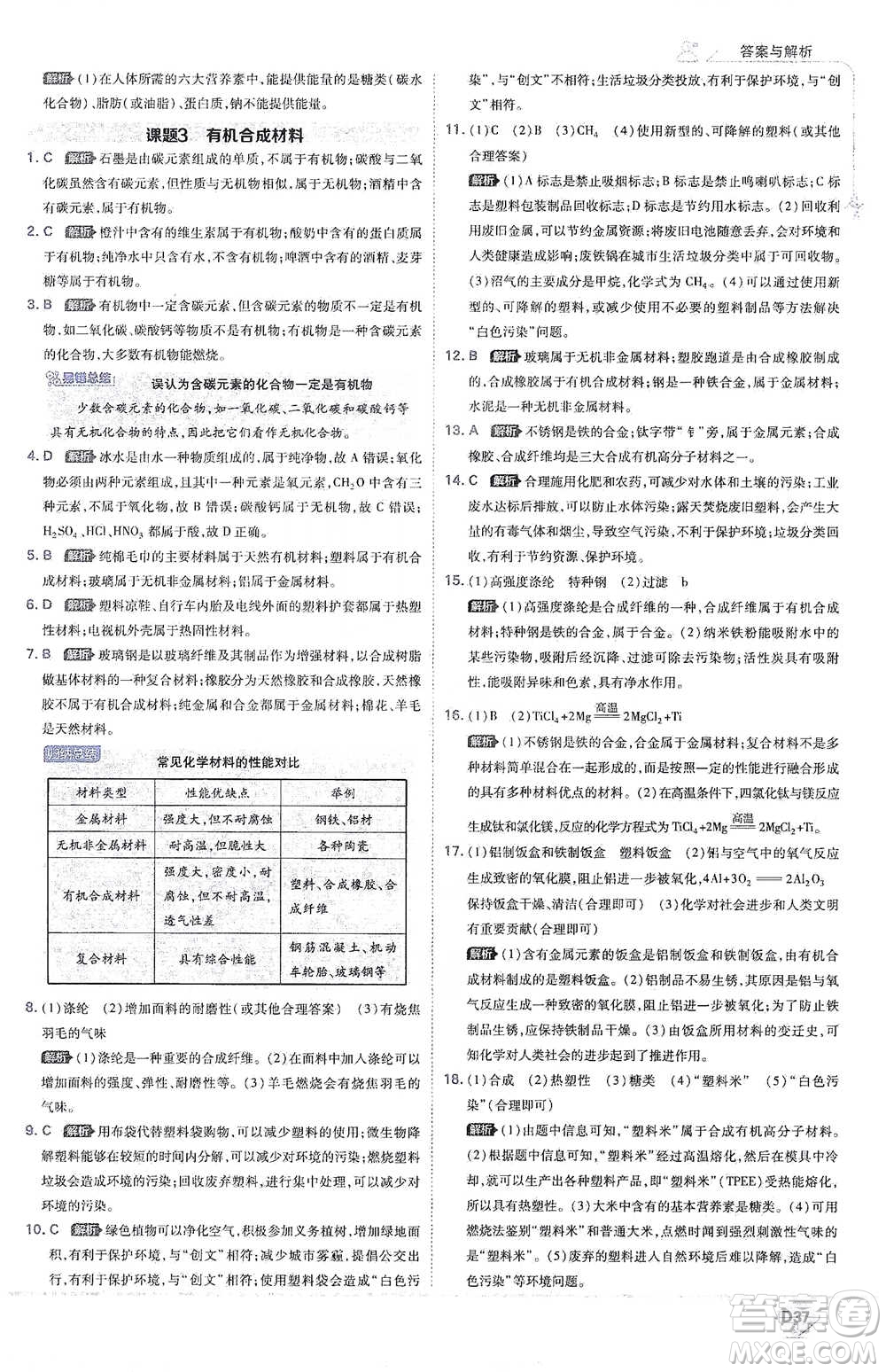 開明出版社2021少年班初中化學(xué)九年級(jí)下冊(cè)人教版參考答案