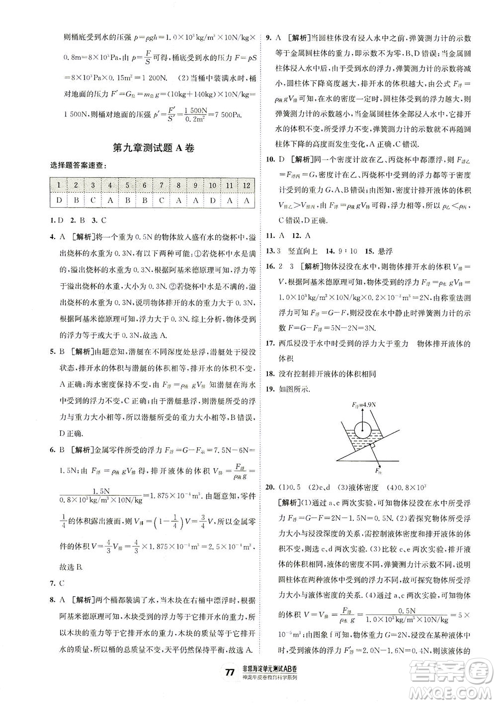 新疆青少年出版社2021海淀單元測試AB卷八年級物理下HK滬科版答案