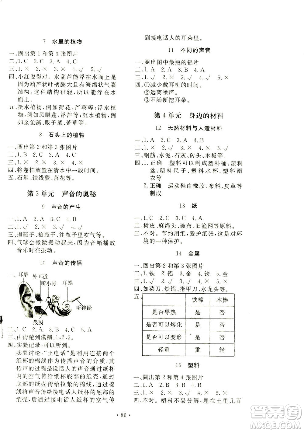 北京教育出版社2021新課堂同步訓練科學三年級下冊江蘇版答案