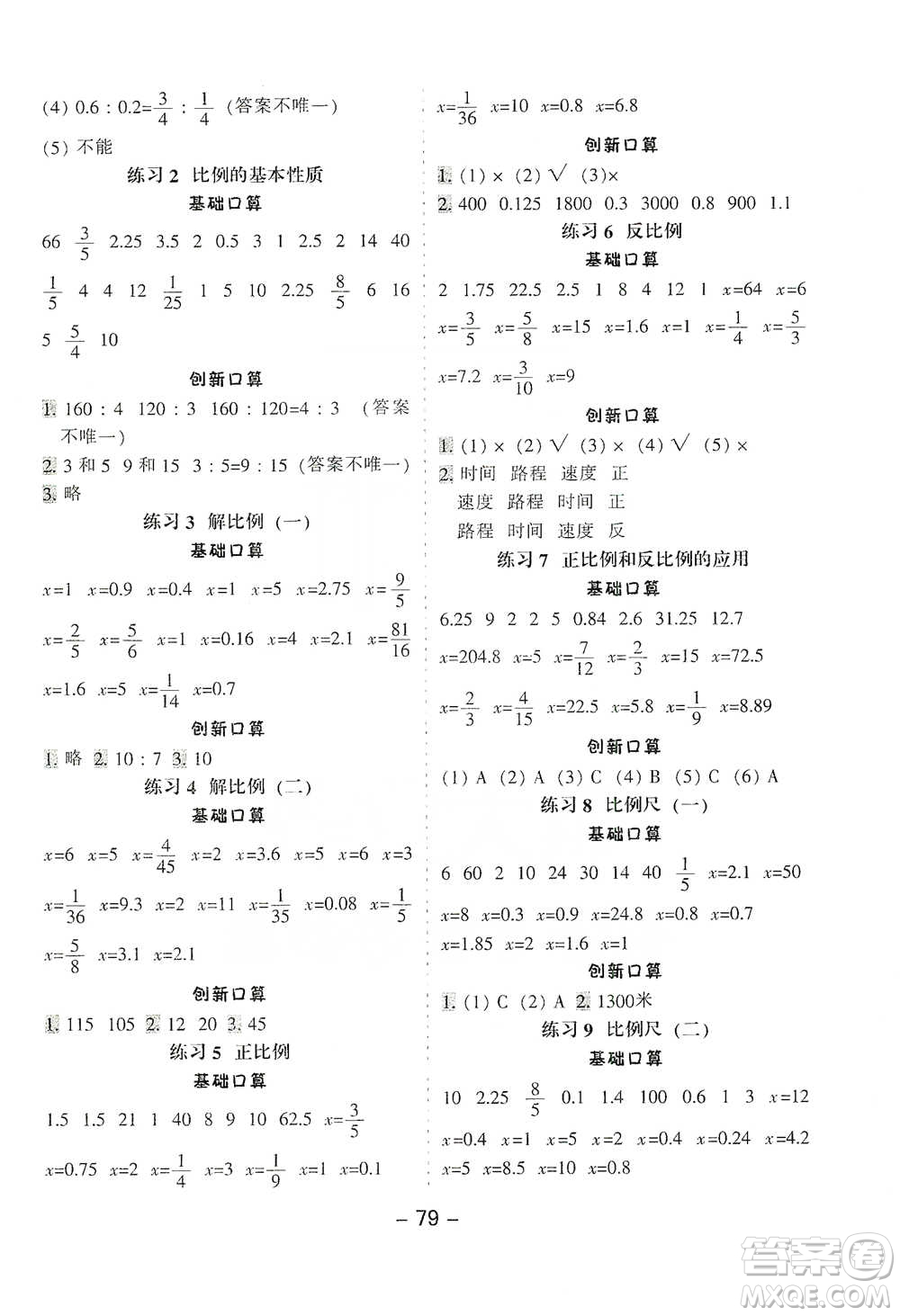 河北少年兒童出版社2021小學口算提優(yōu)訓練數(shù)學六年級下冊人教版參考答案