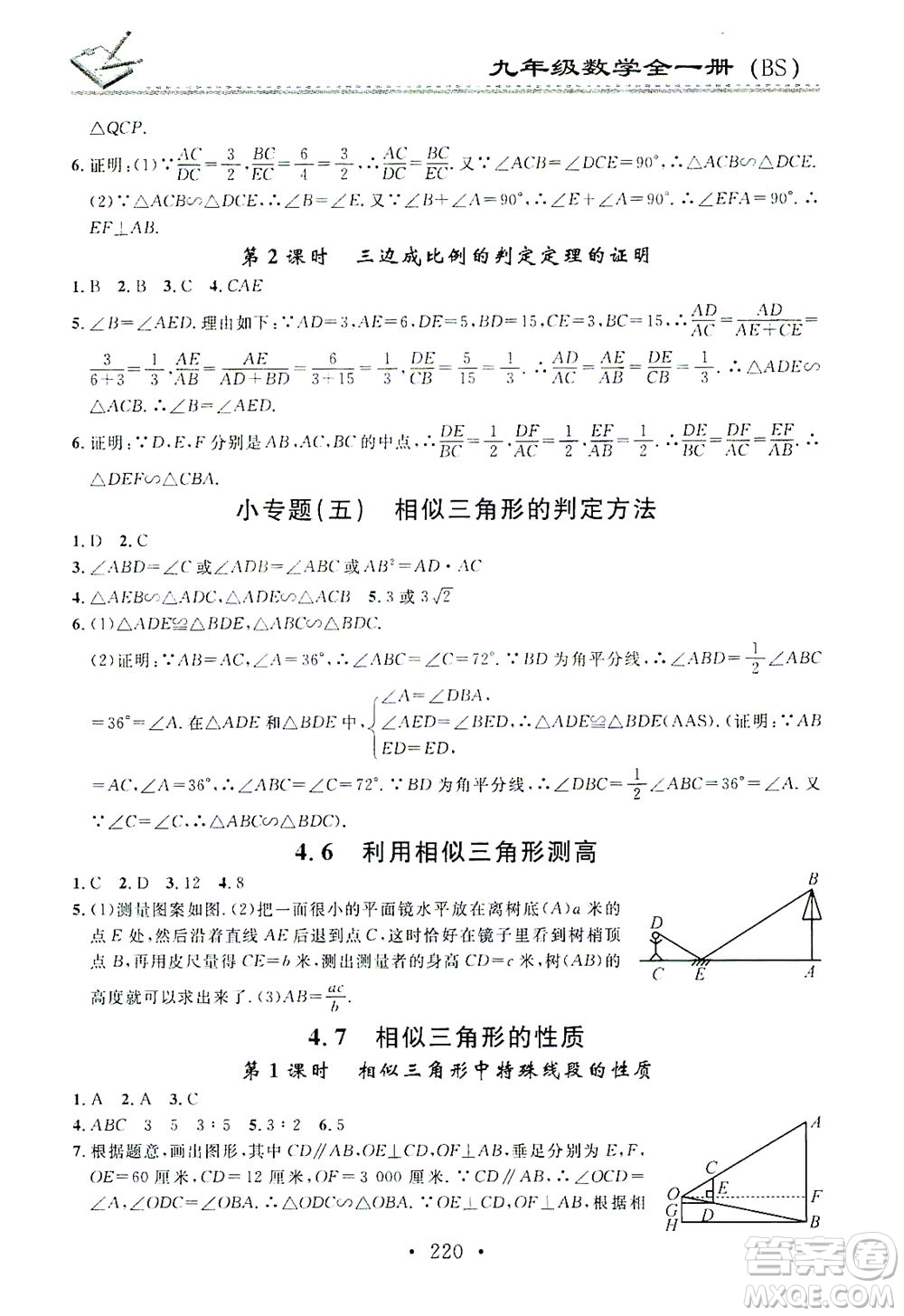 廣東經(jīng)濟(jì)出版社2021名校課堂小練習(xí)數(shù)學(xué)九年級(jí)全一冊(cè)BS北師大版答案