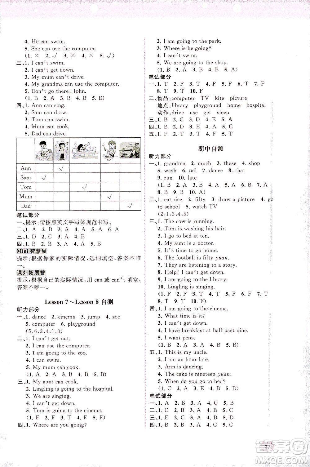 廣西教育出版社2021新課程學(xué)習(xí)與測評同步學(xué)習(xí)英語四年級下冊接力版答案