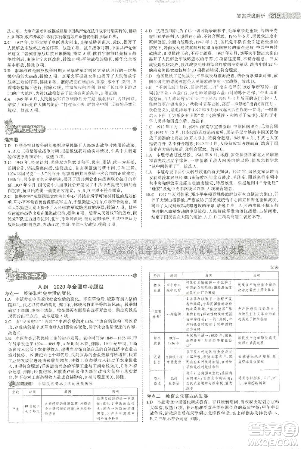 教育科學出版社2021年5年中考3年模擬中考歷史學生用書全國版參考答案