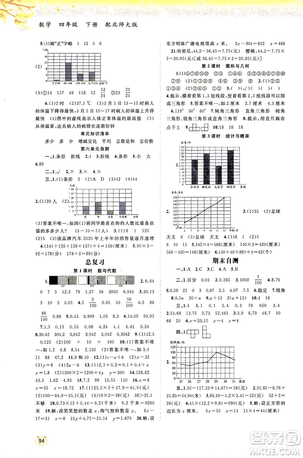 廣西教育出版社2021新課程學(xué)習(xí)與測評同步學(xué)習(xí)數(shù)學(xué)四年級下冊北師大版答案