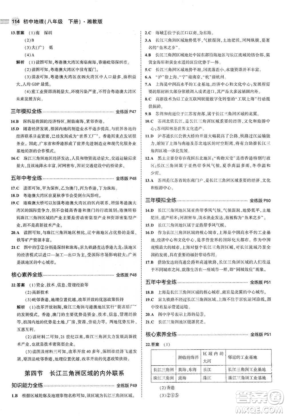 教育科學出版社2021年5年中考3年模擬初中地理八年級下冊湘教版參考答案