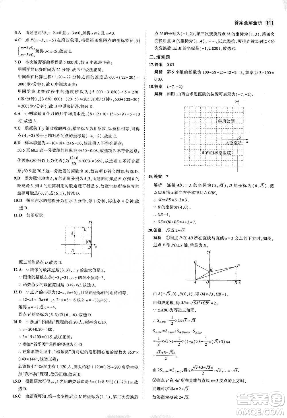 教育科學(xué)出版社2021年5年中考3年模擬初中數(shù)學(xué)八年級(jí)下冊(cè)冀教版參考答案