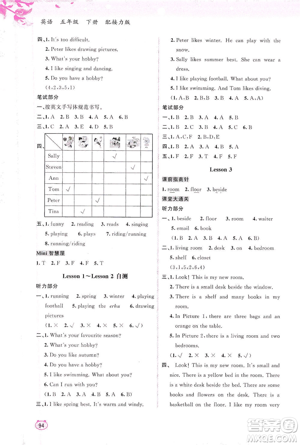 廣西教育出版社2021新課程學(xué)習(xí)與測(cè)評(píng)同步學(xué)習(xí)英語(yǔ)五年級(jí)下冊(cè)接力版答案