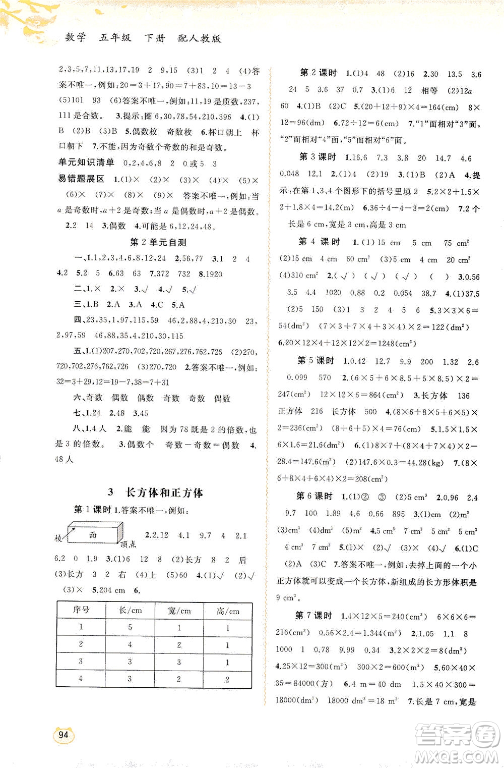 廣西教育出版社2021新課程學(xué)習(xí)與測評同步學(xué)習(xí)數(shù)學(xué)五年級下冊人教版答案