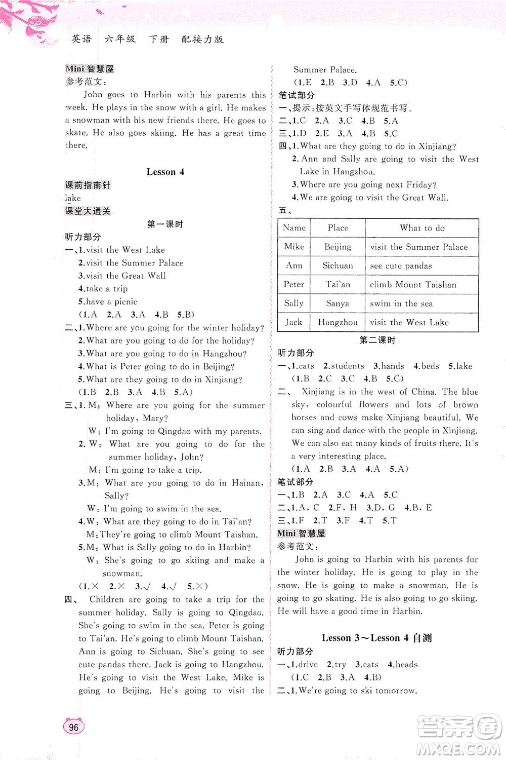 廣西教育出版社2021新課程學(xué)習(xí)與測(cè)評(píng)同步學(xué)習(xí)英語(yǔ)六年級(jí)下冊(cè)接力版答案