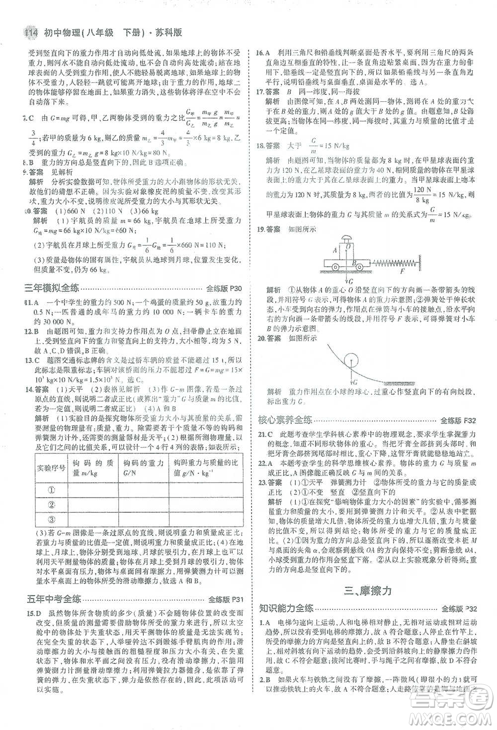教育科學(xué)出版社2021年5年中考3年模擬初中物理八年級(jí)下冊蘇科版參考答案