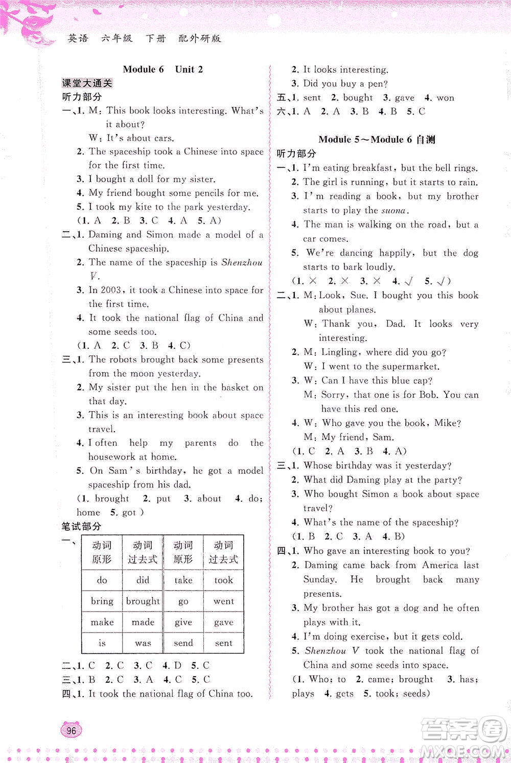 廣西教育出版社2021新課程學習與測評同步學習英語六年級下冊外研版答案
