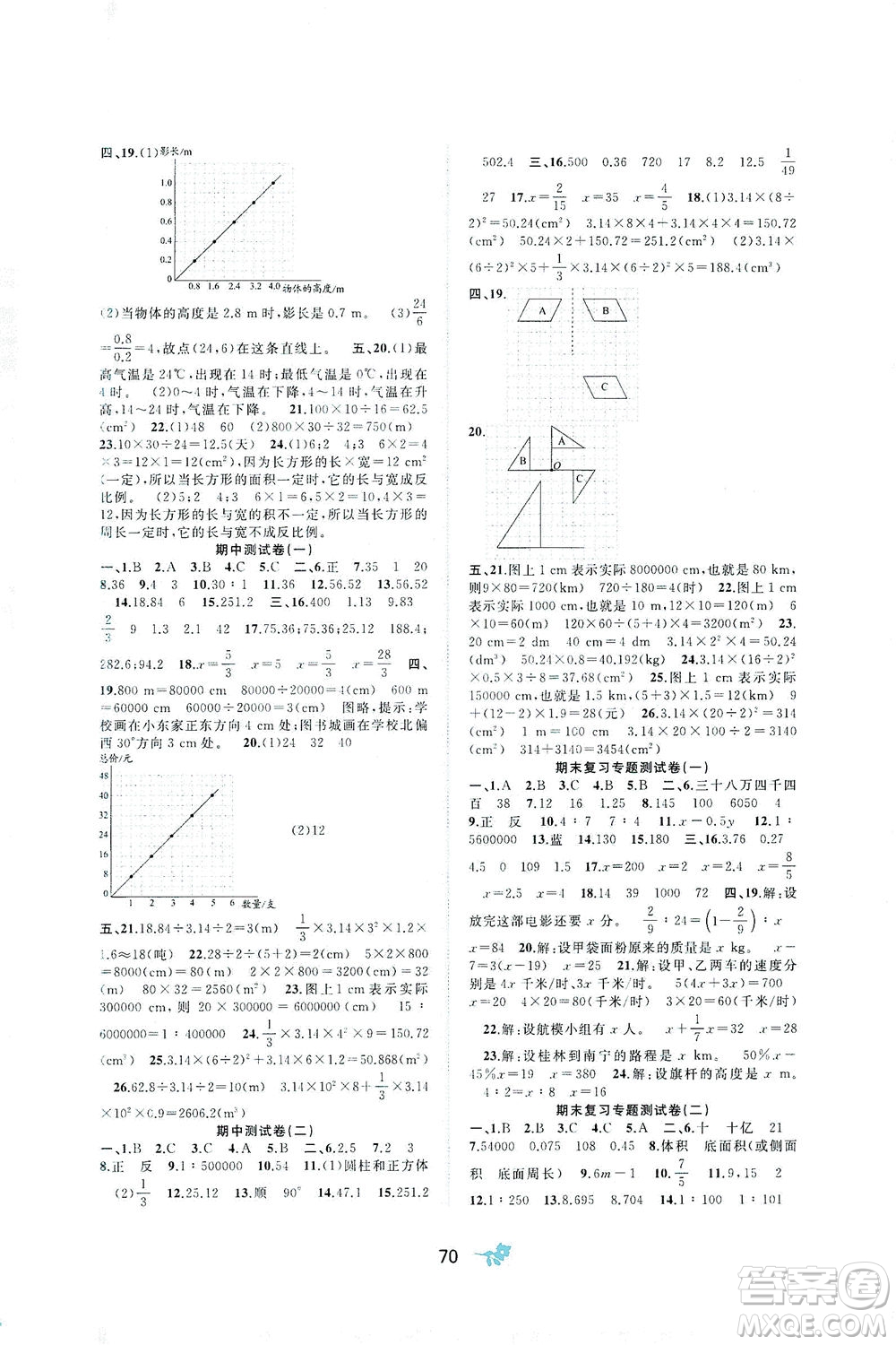 廣西教育出版社2021新課程學(xué)習(xí)與測評單元雙測數(shù)學(xué)六年級下冊D版北師大版答案