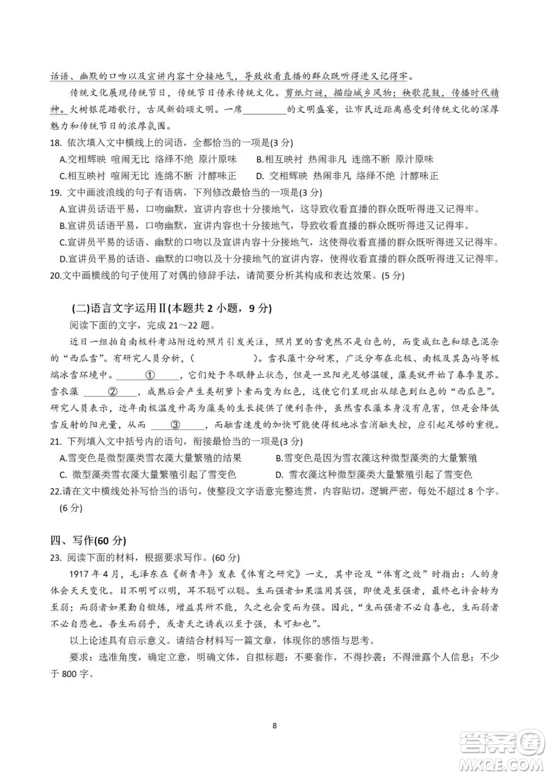 2021年高考語(yǔ)文真題新高考I卷試卷及答案