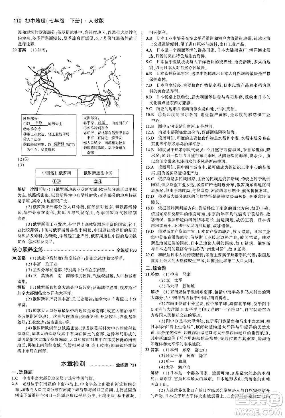 教育科學(xué)出版社2021年5年中考3年模擬初中地理七年級(jí)下冊(cè)人教版參考答案