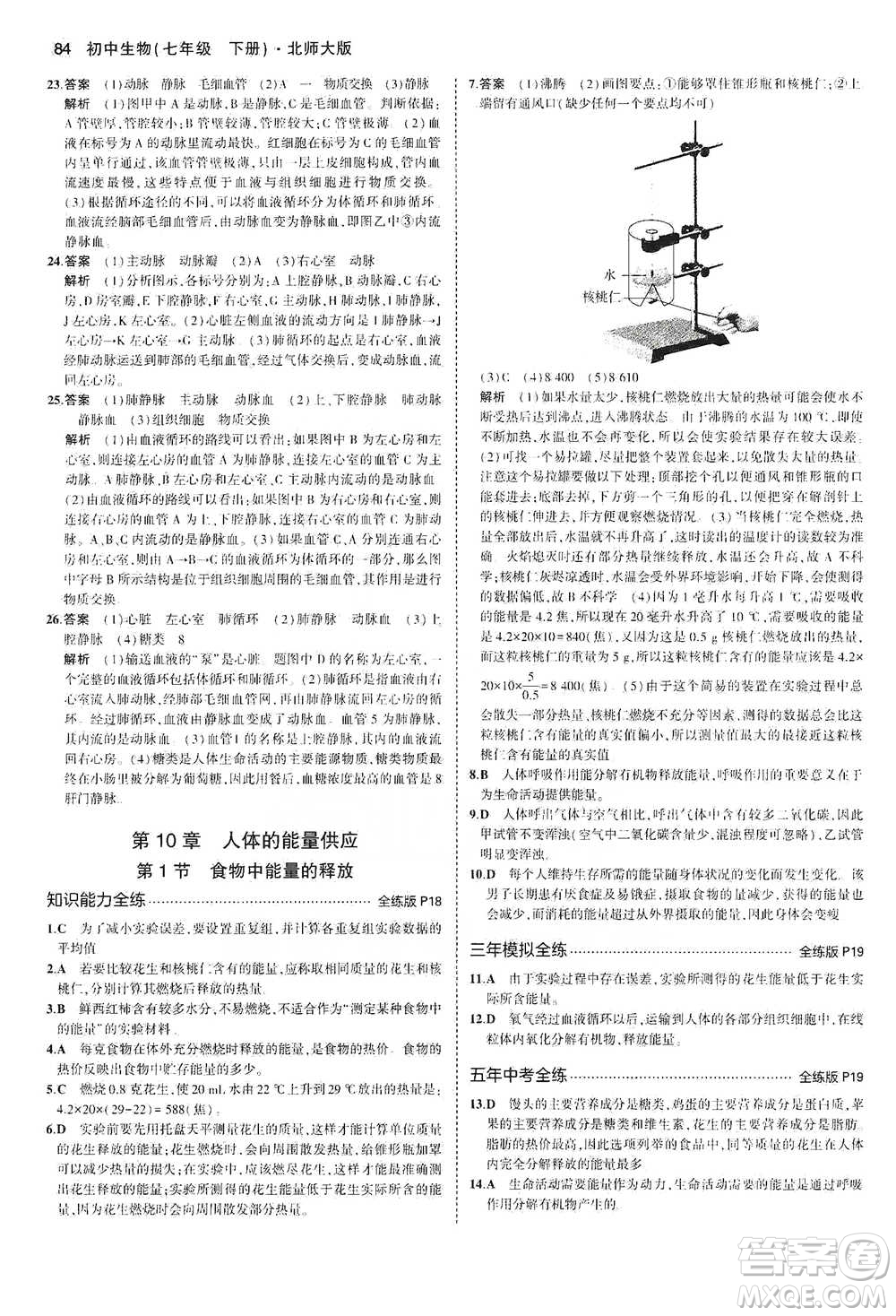 教育科學(xué)出版社2021年5年中考3年模擬初中生物七年級下冊北師大版參考答案