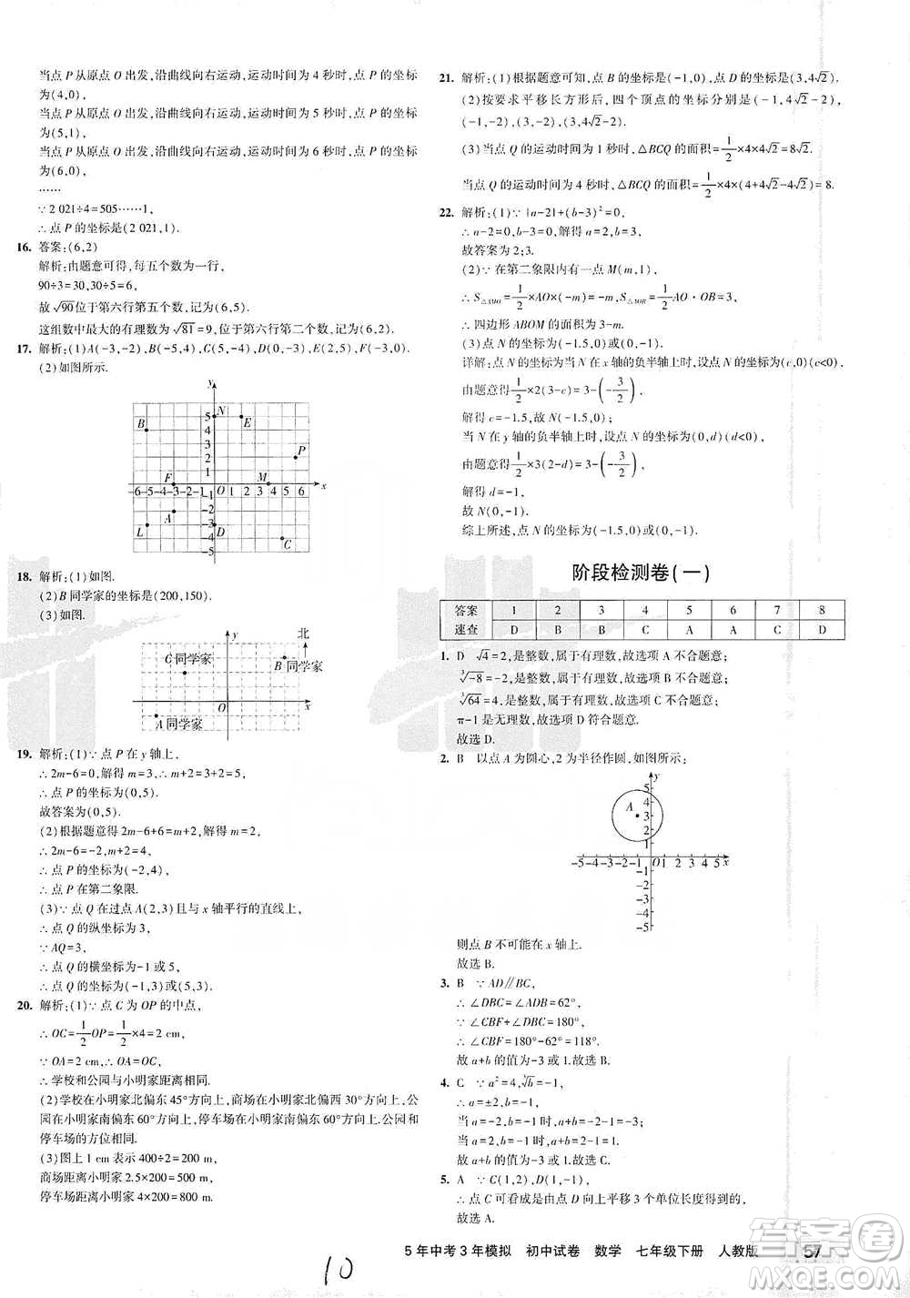 教育科學出版社2021年5年中考3年模擬初中試卷數(shù)學七年級下冊人教版參考答案