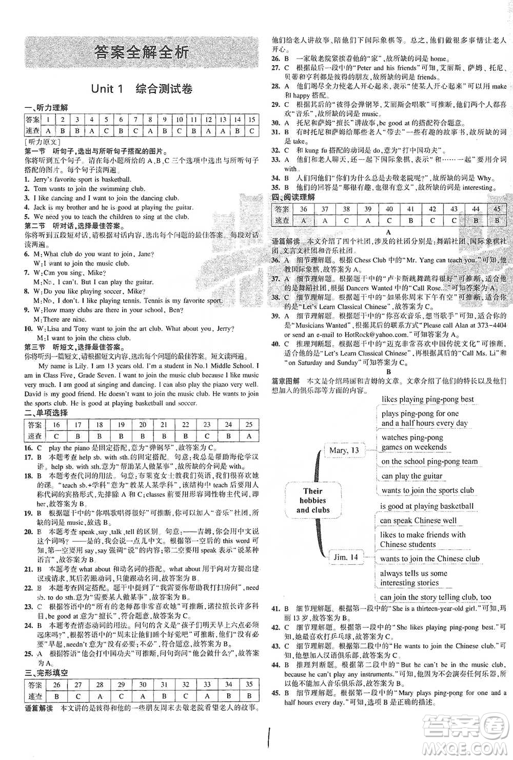 首都師范大學(xué)出版社2021年5年中考3年模擬初中試卷英語七年級下冊人教版參考答案