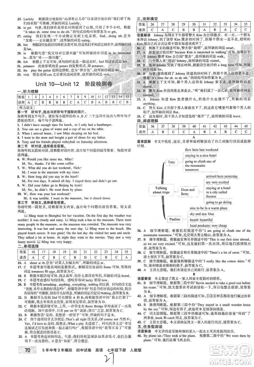 首都師范大學(xué)出版社2021年5年中考3年模擬初中試卷英語七年級下冊人教版參考答案