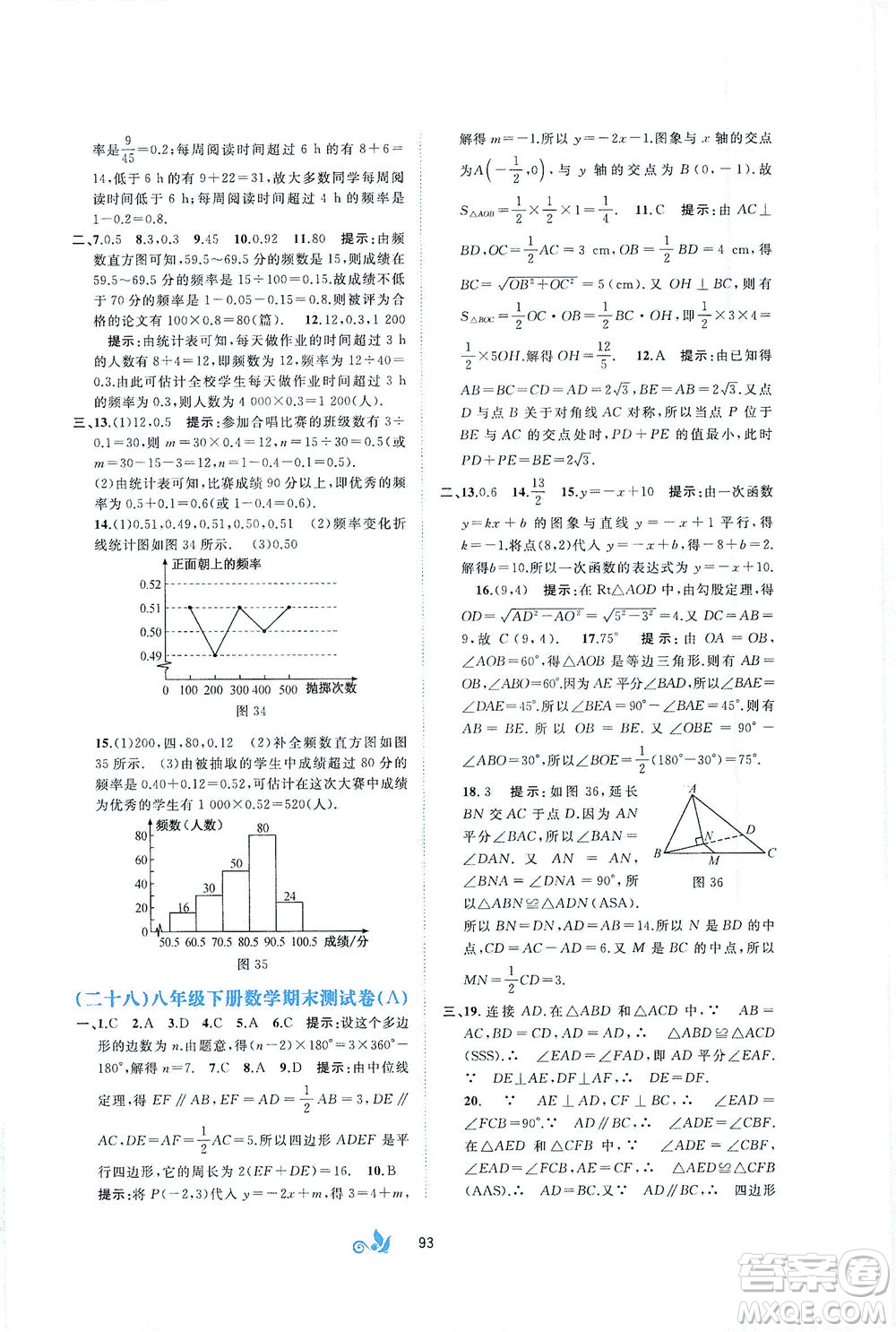 廣西教育出版社2021新課程學(xué)習(xí)與測評單元雙測數(shù)學(xué)八年級下冊B版答案
