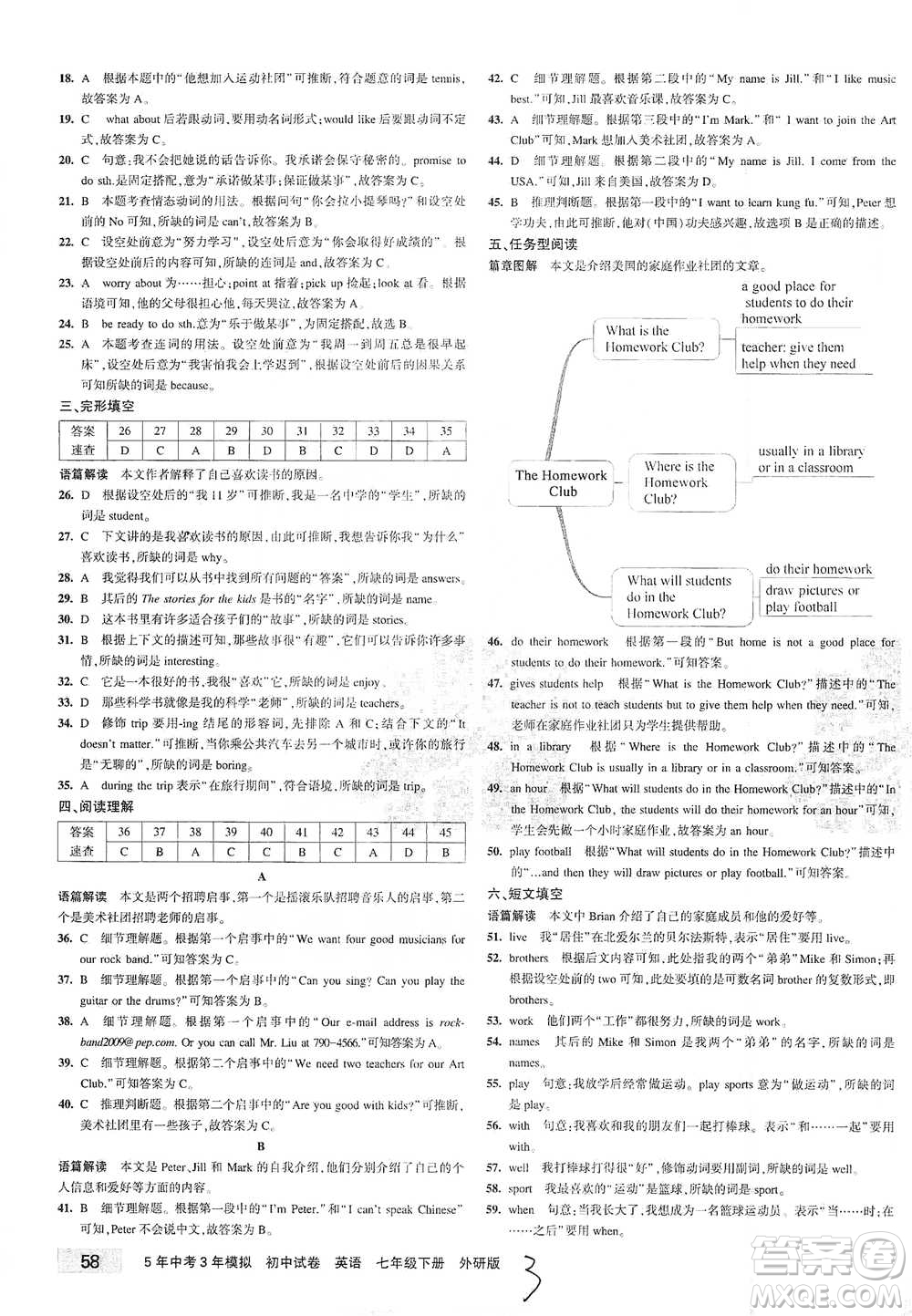 首都師范大學(xué)出版社2021年5年中考3年模擬初中試卷英語(yǔ)七年級(jí)下冊(cè)外研版參考答案