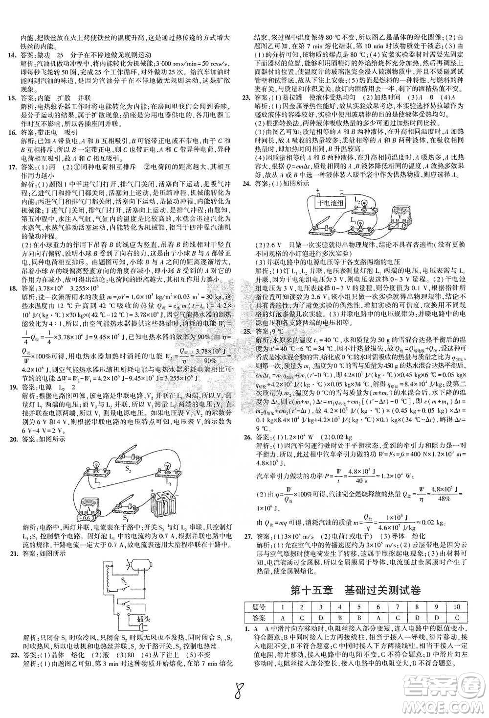 首都師范大學(xué)出版社2021年5年中考3年模擬初中試卷物理九年級全一冊滬科版參考答案
