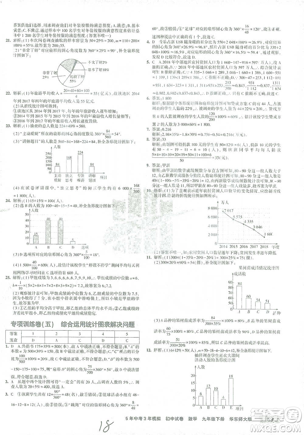 教育科學(xué)出版社2021年5年中考3年模擬初中試卷數(shù)學(xué)九年級下冊華東師大版參考答案