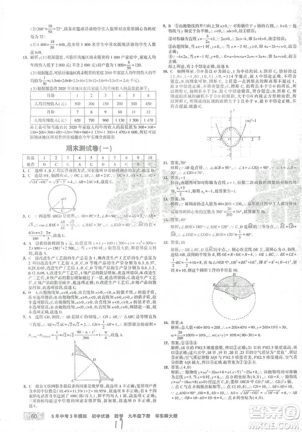 教育科學(xué)出版社2021年5年中考3年模擬初中試卷數(shù)學(xué)九年級下冊華東師大版參考答案