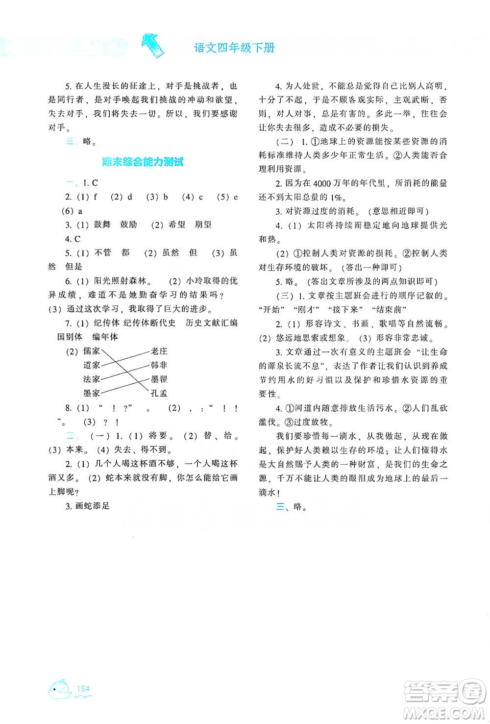 遼寧教育出版社2021尖子生題庫(kù)語(yǔ)文四年級(jí)下冊(cè)人教版參考答案